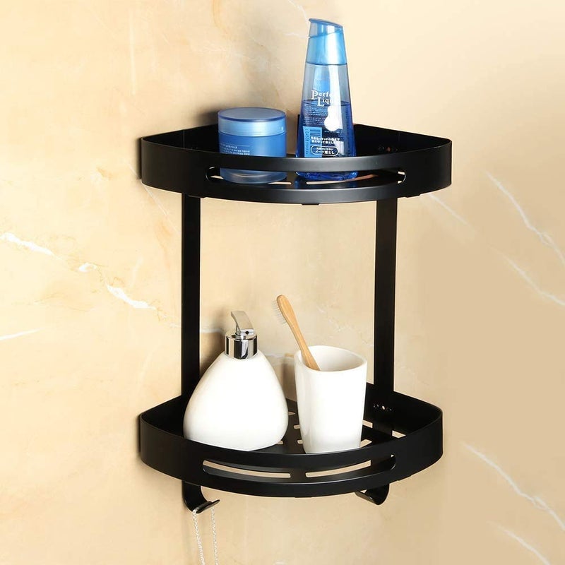 Tagve Wall Mounted Storage Shelves Racks Stainless Steel Bathroom Accessories Double Layer Shelf Toilet Shampoo Soap Shower Holder (Corner) - Image 1