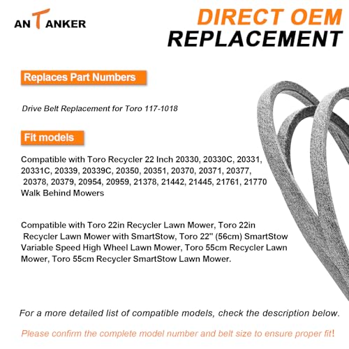 Antanker 117-1018 Drive Belt Replacement for Toro Recycler V-Belt 20330 20331 20350 20351, 32.37" Kevlar Belt - Image 2