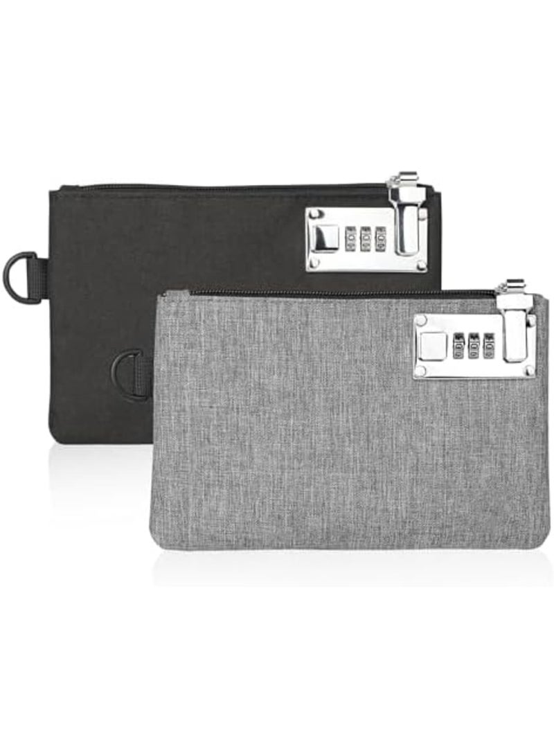 SYOSI Lockable Money Bag for Cash Jewelry Passports and Valuables Durable 1680D Nylon with Combo Lock Zipper Closure Secure Storage for Travel and Daily Use 2Pcs Black & Grey, 2 Pcs - Image 1