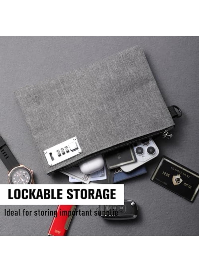 SYOSI Lockable Money Bag for Cash Jewelry Passports and Valuables Durable 1680D Nylon with Combo Lock Zipper Closure Secure Storage for Travel and Daily Use 2Pcs Black & Grey, 2 Pcs - Image 2