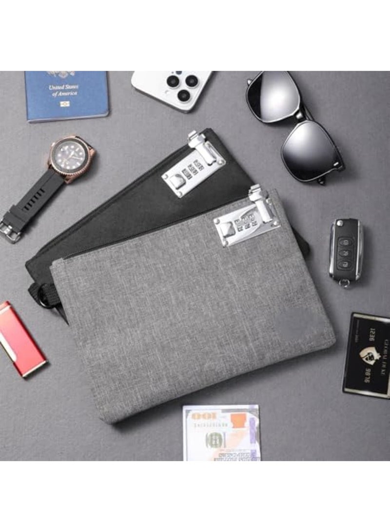SYOSI Lockable Money Bag for Cash Jewelry Passports and Valuables Durable 1680D Nylon with Combo Lock Zipper Closure Secure Storage for Travel and Daily Use 2Pcs Black & Grey, 2 Pcs - Image 4