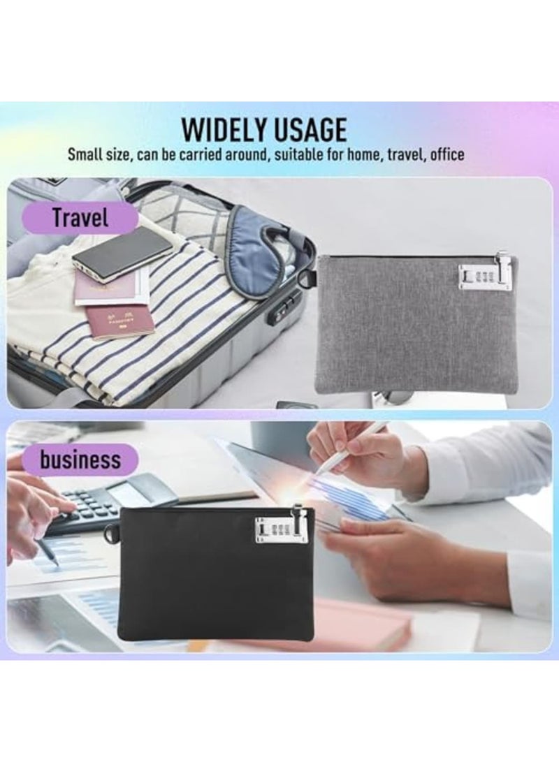 SYOSI Lockable Money Bag for Cash Jewelry Passports and Valuables Durable 1680D Nylon with Combo Lock Zipper Closure Secure Storage for Travel and Daily Use 2Pcs Black & Grey, 2 Pcs - Image 5