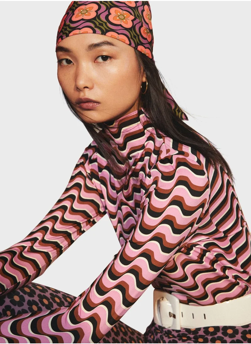 MANGO High Neck Printed T-Shirt