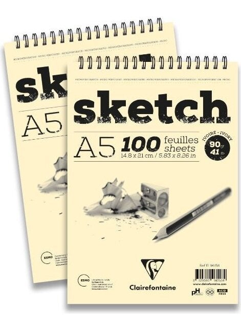 Clairefontaine Spiral Sketch Drawing Notebook A5 90 gr 