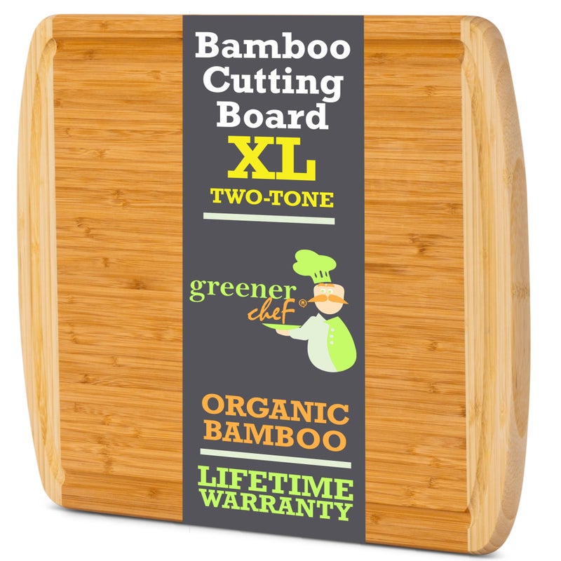 GREENER CHEF 18 Inch Extra Large Bamboo Cutting Board with Lifetime Replacements  Wood XL Cutting Boards for Kitchen  Organic Wooden Butcher Block and Chopping Board for Meat and Vegetables