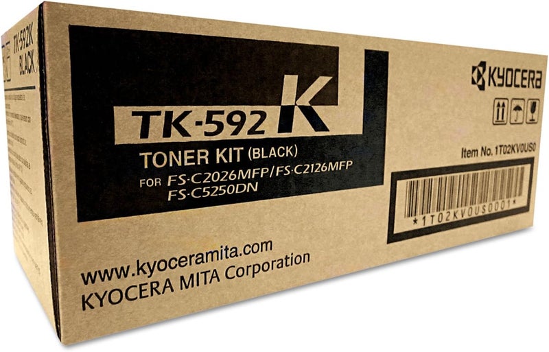 Kyocera 1T02KV0US0 Model TK592K Black Toner Cartridge For Use with M6026cidn M6526cdn M6526cidn P6026cdn FSC2026MFP FSC2126MFP FSC2126MFP FSC2526MFP FSC2626MFP and FSC5250DN Printers