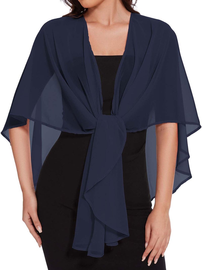 CHICGAL Shawls and Wraps for Evening Dresses Sheer Womens Chiffon Cover Up Wedding Bridal Scarf (Navy Blue) - Image 1