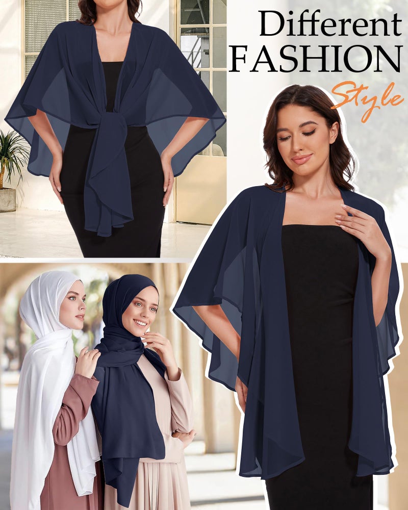 CHICGAL Shawls and Wraps for Evening Dresses Sheer Womens Chiffon Cover Up Wedding Bridal Scarf (Navy Blue) - Image 2