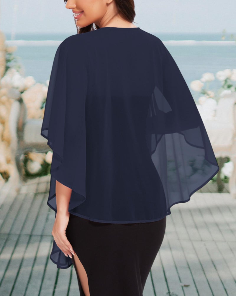 CHICGAL Shawls and Wraps for Evening Dresses Sheer Womens Chiffon Cover Up Wedding Bridal Scarf (Navy Blue) - Image 5