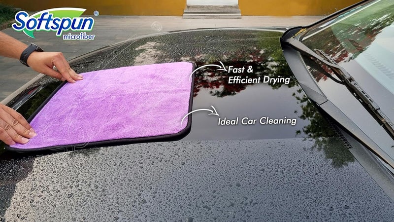 SOFTSPUN 900 GSM، قماش ميكروفايبر مزدوج الطبقة بحافة حريرية 30X40 سم 2 قطعة، بنفسجي! قماش تنظيف ميكروفايبر سميك للغاية مثالي للدراجات والسيارات من الداخل والخارج. - Image 3