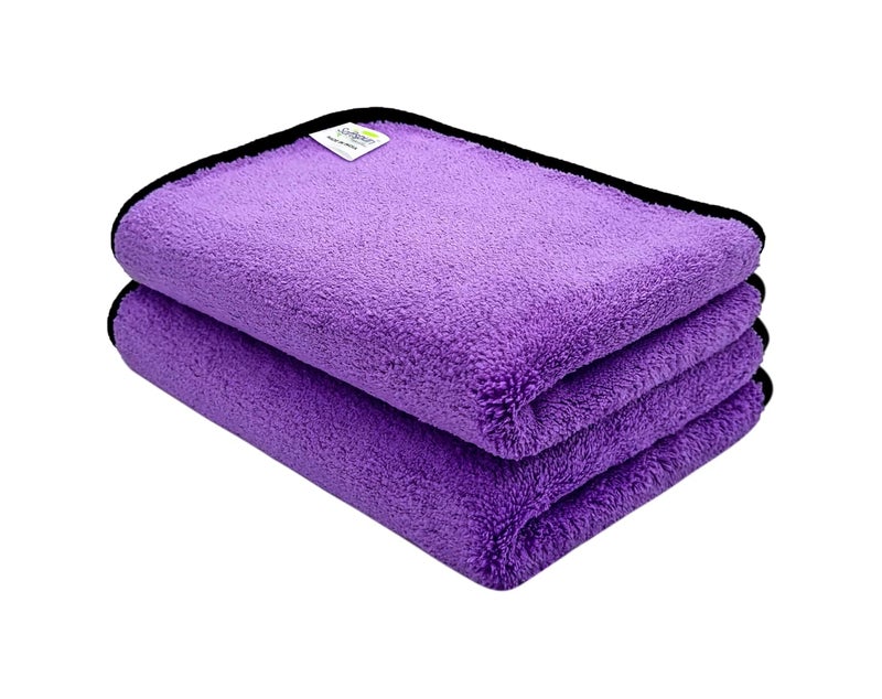 SOFTSPUN 900 GSM، قماش ميكروفايبر مزدوج الطبقة بحافة حريرية 30X40 سم 2 قطعة، بنفسجي! قماش تنظيف ميكروفايبر سميك للغاية مثالي للدراجات والسيارات من الداخل والخارج. - Image 1