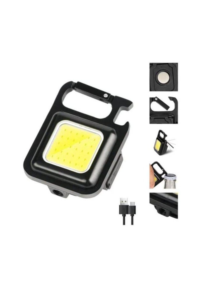Cob small flashlights, 800lumens bright rechargeable keychain mini flashlight 3 light modes portable pocket light with folding bracket bottle opener and magnet base for fishing, walking and camping - Image 1