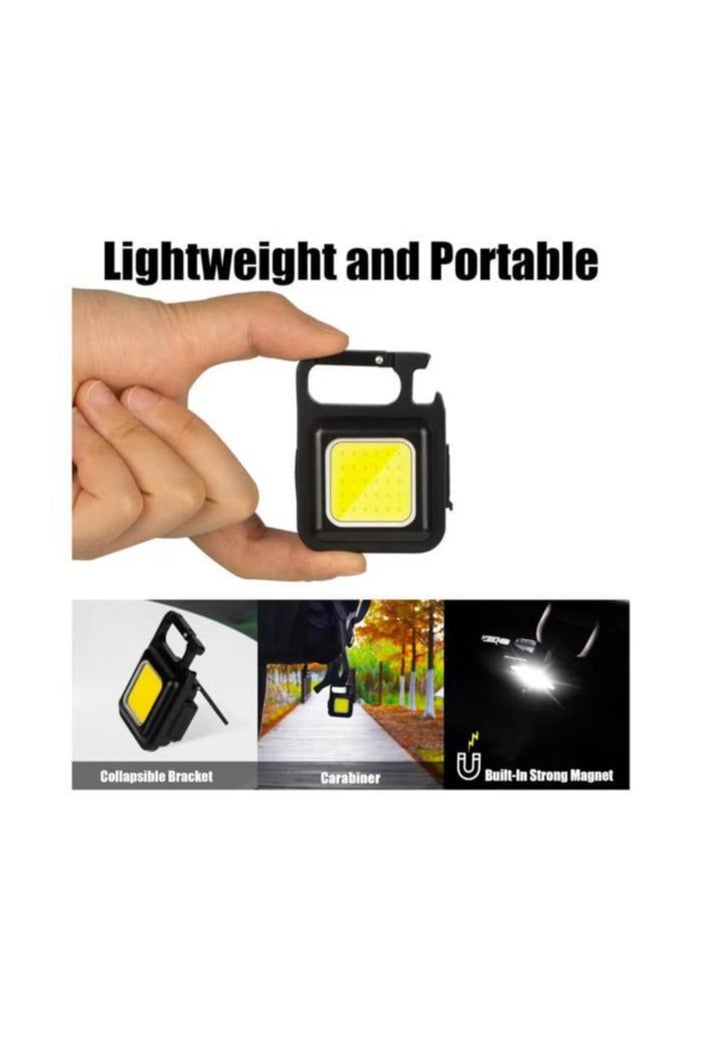 Cob small flashlights, 800lumens bright rechargeable keychain mini flashlight 3 light modes portable pocket light with folding bracket bottle opener and magnet base for fishing, walking and camping - Image 2