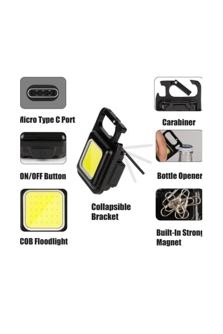 Cob small flashlights, 800lumens bright rechargeable keychain mini flashlight 3 light modes portable pocket light with folding bracket bottle opener and magnet base for fishing, walking and camping - Image 3