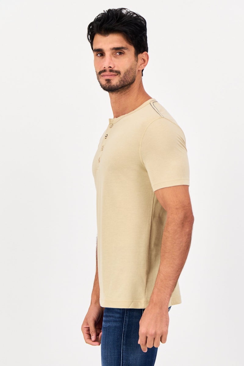 Project Essentials Men Crew Neck Plain Short Sleeve T-Shirt, Tan - Image 2