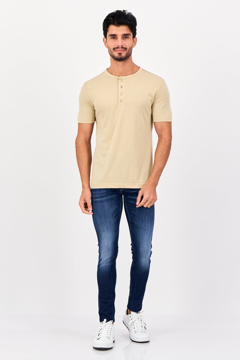 Project Essentials Men Crew Neck Plain Short Sleeve T-Shirt, Tan - Image 4