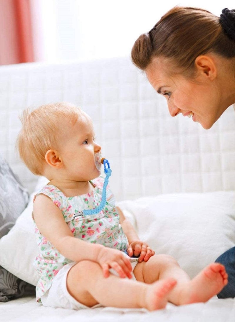 SOLARAE 4 Pack Baby Dummy Clip Pacifier Strap Holder Multicoloured Soother Chain with Washable Leash for Unisex Newborn Braided and Cotton Style - Image 2