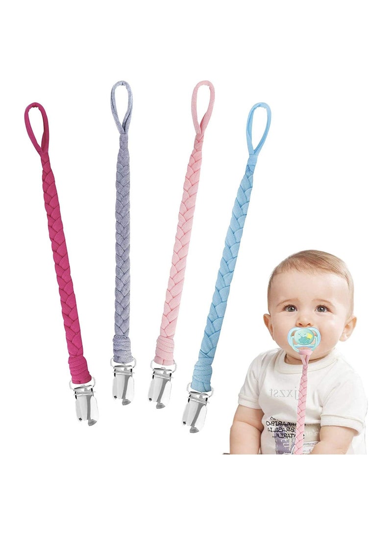 SOLARAE 4 Pack Baby Dummy Clip Pacifier Strap Holder Multicoloured Soother Chain with Washable Leash for Unisex Newborn Braided and Cotton Style - Image 1