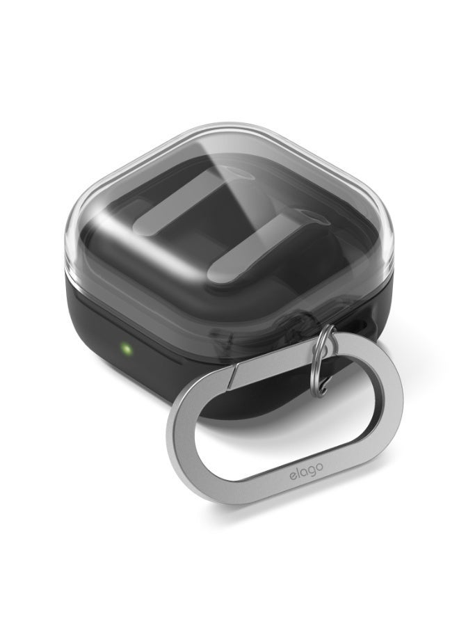 Elago Duo Hang for Samsung Galaxy Buds 4 Pro Case and Galaxy Buds4 Case Cover with Carabiner - Clear | Black - Image 1