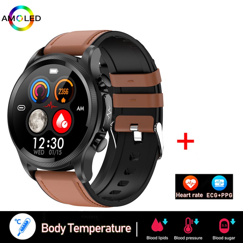 E400 Smart Watch Full Touch Sports Men Call Alert Brown Belt