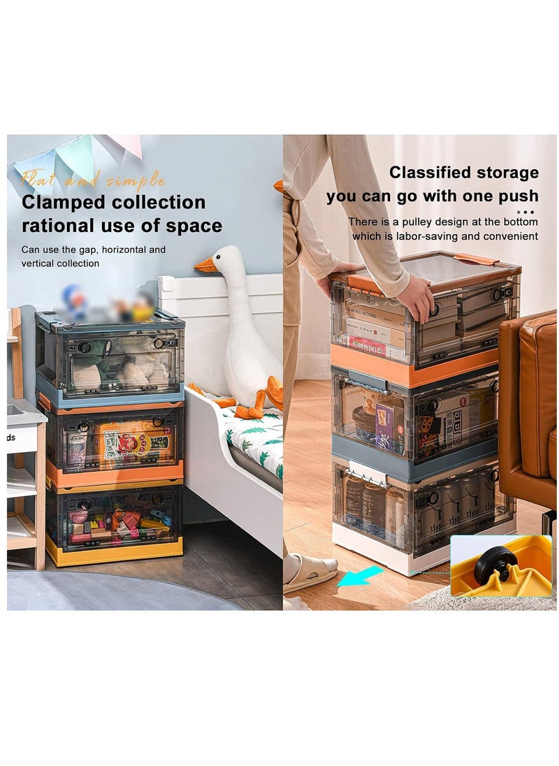 Arabest 2 Pack 40L Clear Folding Storage Boxes, Plastic Storage Bins with Wheels and Double Side Doors, Stackable Organization Cube Box for Home and Office Organization  - Image 5