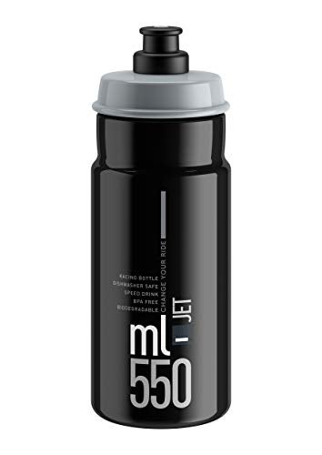 Elite Jet Cycling Water Bottle – 550ml – Black with Grey Logo – High-Flow, Biodegradable, BPA-Free - Image 1