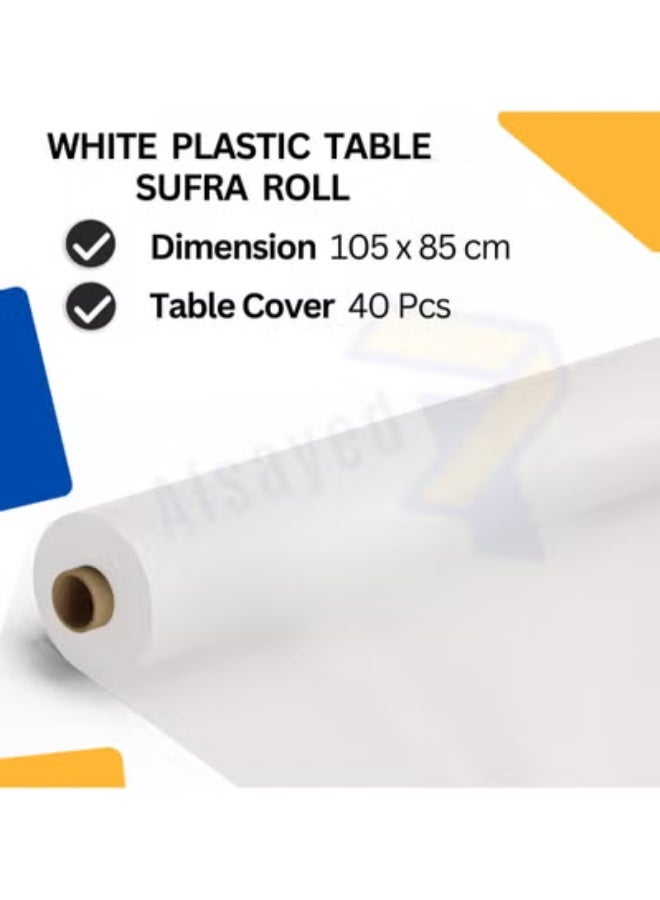 AlsayedP 40 Pcs Sufra Roll White Plastic Table Cover Roll 105 * 85 cm Disposable Table Cloth for Picnic, Party, Banquet, Birthdays, Weddings (White 40pcs) - Image 3