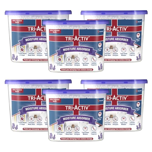 Tri-Activ Moisture Absorbers | Dehumidifier For Wardrobe, Closet, Shoe Rack | Absorption Capacity upto 600ml Each (Lavender, Pack of 6) - Image 1