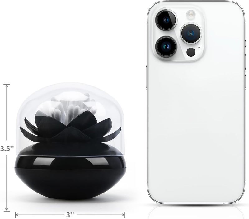 Bloss Lotus Cotton Swab Holder Cotton Swabs Bud Small QTips Box Toothpicks Container Flower Bathroom Decor - Black - Image 5