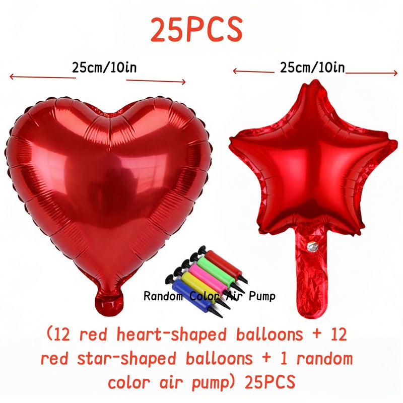 25Pcs Romantic Red Heart And Star Balloons Set With Hand Pump For Birthday Wedding Decor - Image 2