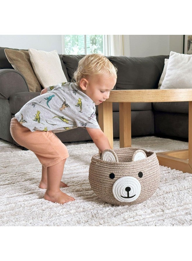 CherryNow Baby Basket for Nursery, Bear Gift Baskets for Kids, Baby Shower Basket with Handles, Small Cute Animal Baskets, Light Brown, 10.5"D x 8.5"H - Image 2