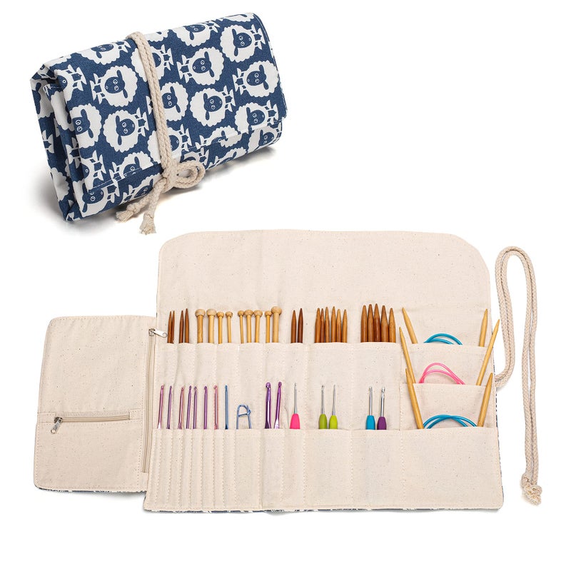 Teamoy Knitting Needles Holder Case(up to 11 Inches), Rolling Organizer for Straight and Circular Knitting Needles, Crochet Hooks and Accessories, Sheep - NO Accessories Included - Image 1