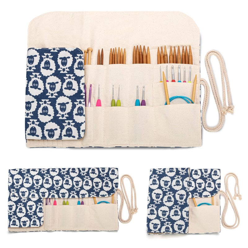 Teamoy Knitting Needles Holder Case(up to 11 Inches), Rolling Organizer for Straight and Circular Knitting Needles, Crochet Hooks and Accessories, Sheep - NO Accessories Included - Image 2