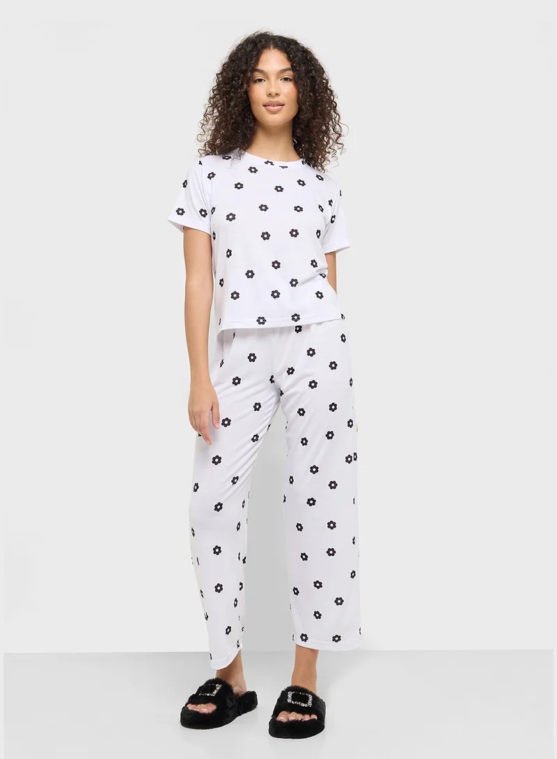 Ginger Cotton Floral T-Shirt & Pyjama Set