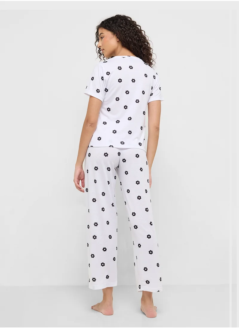 Ginger Cotton Floral T-Shirt & Pyjama Set