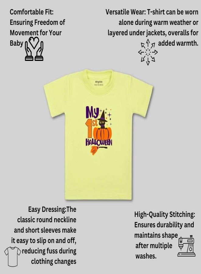 ARVESA My First Halloween TS-1131 Halloween Baby Tshirt for Kids Boys & Girls Half Sleeves Round Neck Clothes Tshirt for Kids Boys 1 Months to 6 Years Dress Yellow - Image 3