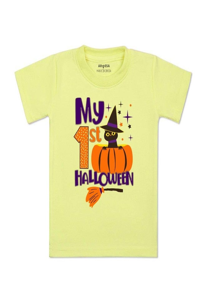 ARVESA My First Halloween TS-1131 Halloween Baby Tshirt for Kids Boys & Girls Half Sleeves Round Neck Clothes Tshirt for Kids Boys 1 Months to 6 Years Dress Yellow - Image 1
