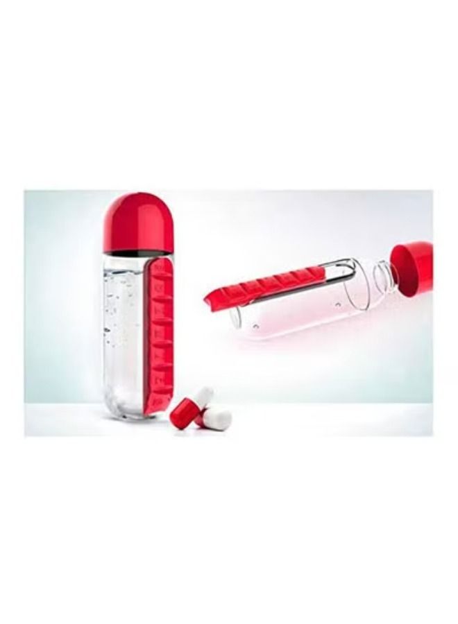 أكاليكس 2 في 1 الرياضة زجاجة ماء مع 7 شبكات اليومية حبة صندوق المنظم السفر الطب المنظم شرب زجاجة الأحمر 600 مللي - Image 2