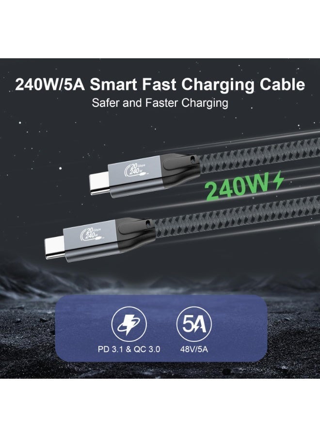 إيزي 1.5M USB نوع C كابل نايلون متفرج ، 240W USB C إلى USB C 3.2 كابل (C إلى C) متوافق مع iPhone 16 15 Pro Max iPad Pro Air mini 6 MacBook Pro Air Galaxy S24 S23 Ultra Z Fold Xiaomi Honor OPPO OnePlus - Image 2