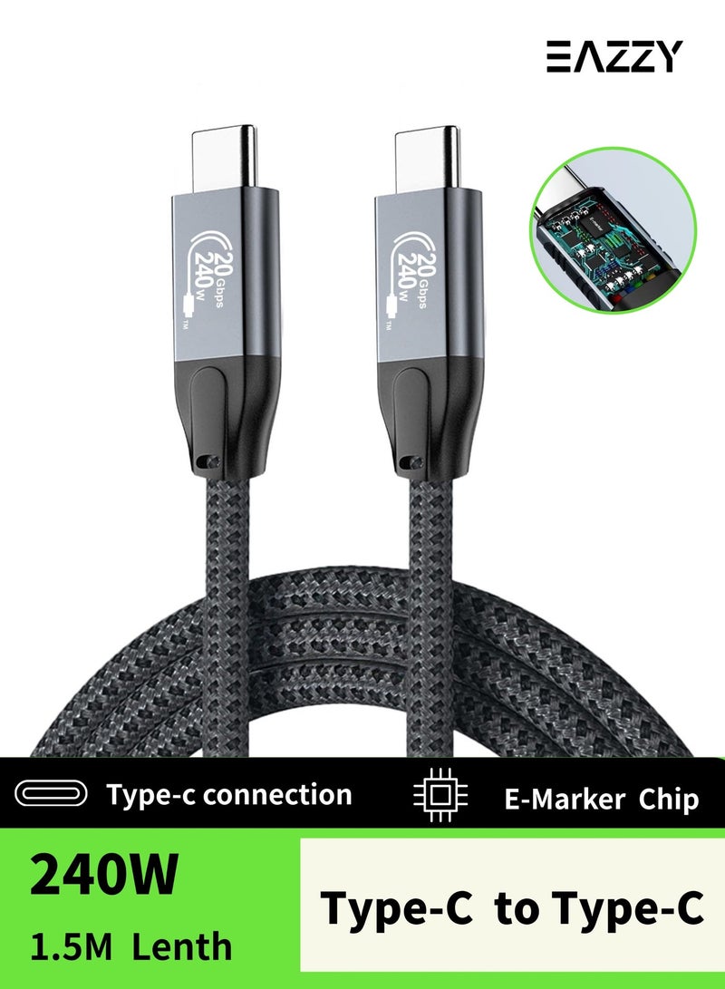 إيزي 1.5M USB نوع C كابل نايلون متفرج ، 240W USB C إلى USB C 3.2 كابل (C إلى C) متوافق مع iPhone 16 15 Pro Max iPad Pro Air mini 6 MacBook Pro Air Galaxy S24 S23 Ultra Z Fold Xiaomi Honor OPPO OnePlus - Image 1