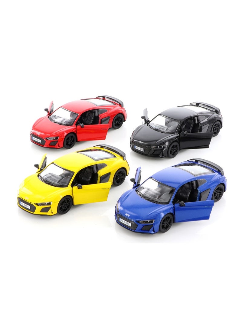 Kinsmart Pack of 4 Pcs 1:36 Scale 2021 Audi R8 Coupe Door Openable Pull Back Action Diecast Model Alloy Metal Toy Car-Assorted Colour 
