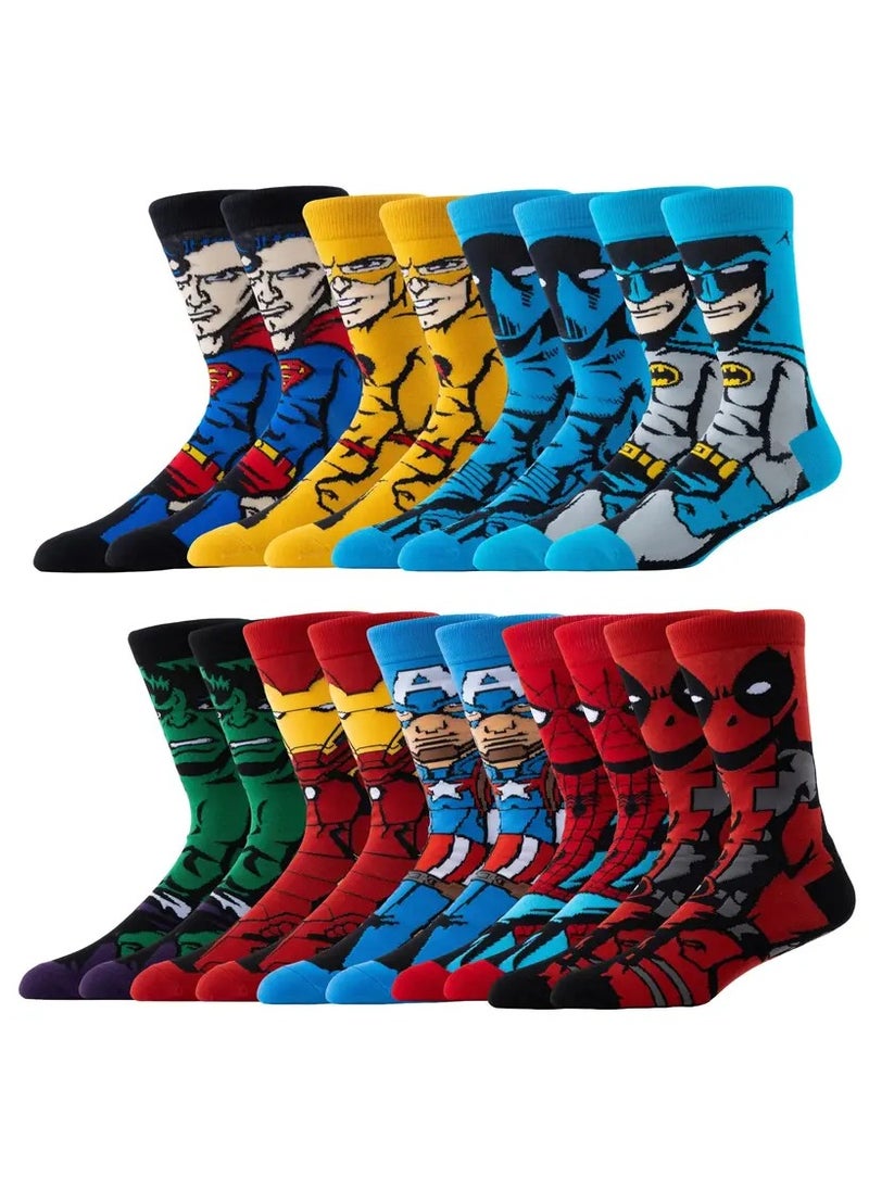 Generic Random Superhero Pattern 3 Pairs Of Boy's Mid Calf Crew Socks, Breathable Comfy Casual and Fashion Socks  - Image 1