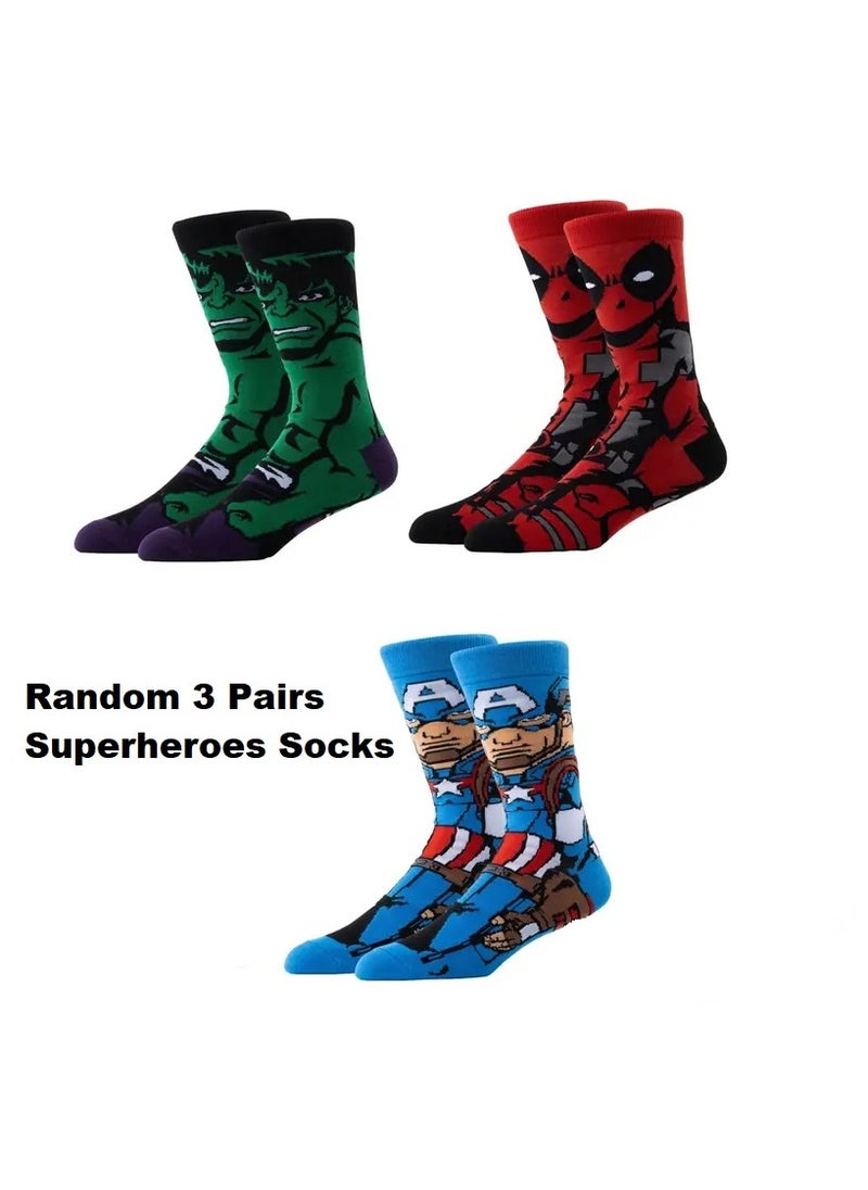 Generic Random Superhero Pattern 3 Pairs Of Boy's Mid Calf Crew Socks, Breathable Comfy Casual and Fashion Socks  - Image 2