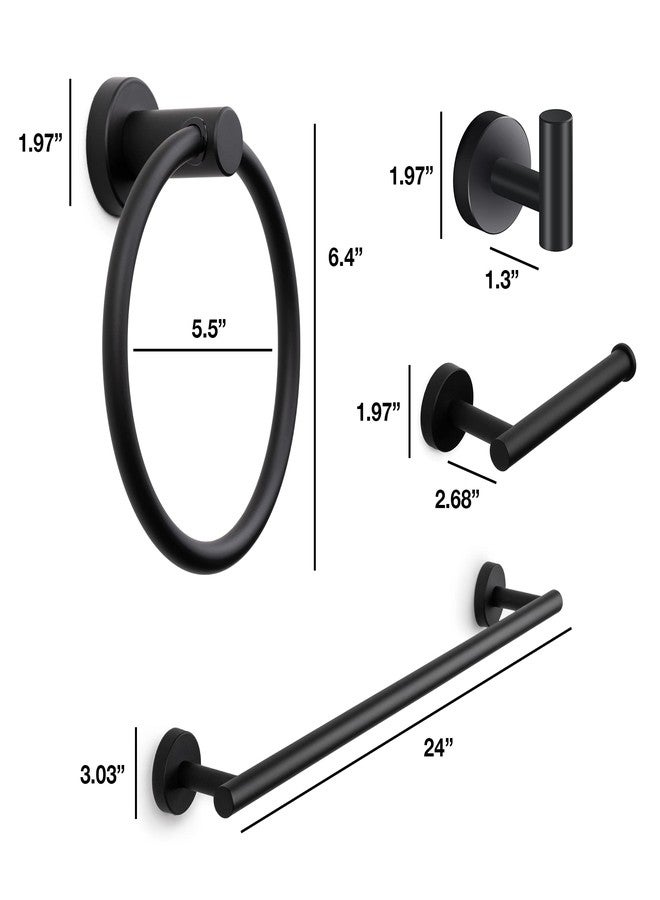 Marmolux Acc - 4 Piece Matte Black Bathroom Hardware Set - Towel Rack Set, Towel Holder & Wall Mounted Fixtures - Stainless Steel Matte Black Accessories - Image 5