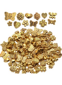 BronaGrand BronaGrand 100 Gram(About 130-170pcs) Antique Gold Alloy Heart Butterfly Flower Beads Charm Bead Spacers Jewelry Findings Accessories for Bracelet Necklace Jewelry Making  - Image 1