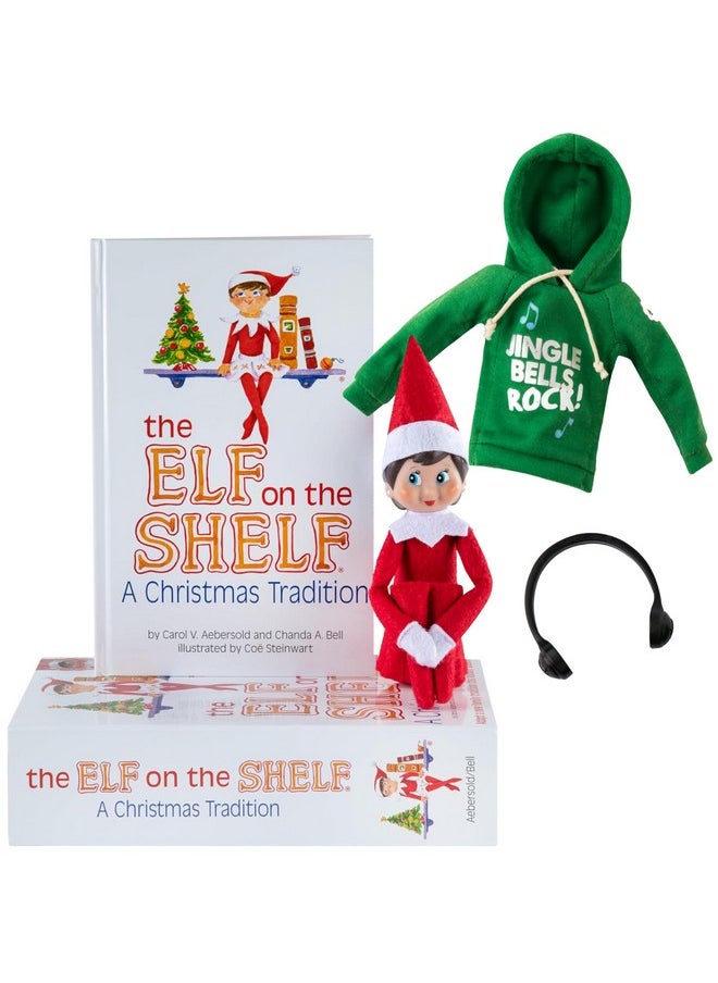 The Elf on the Shelf Elf On The Shelf Girl with Jingle Jam Hoodie Set - Blue Eyed Girl Elf Doll with Book and Hoodie with DJ Headphones - Customize Your Elf with Unique DJ Spinning Holiday Tunes - Elf Figure Clothing Pack  - Image 1