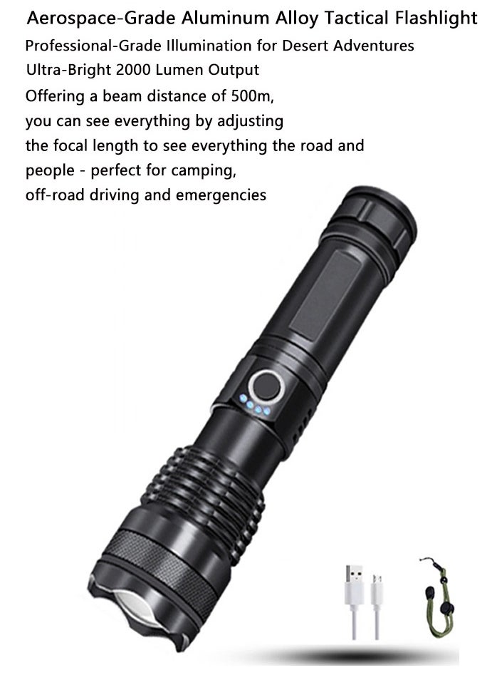 Generic Rechargeable LED Flashlight High Lumen, Super Bright Aluminum Alloy Flashlight, 5 Modes Zoomable IP68 Waterproof Tactical Flashlight for Emergency Camping Gifts  - Image 1