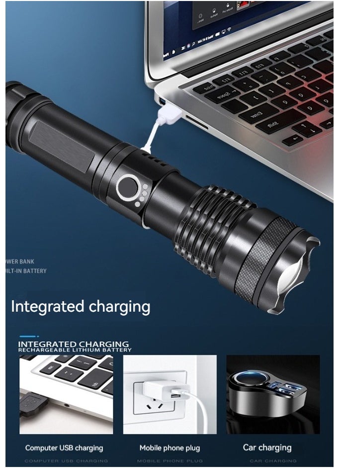 Generic Rechargeable LED Flashlight High Lumen, Super Bright Aluminum Alloy Flashlight, 5 Modes Zoomable IP68 Waterproof Tactical Flashlight for Emergency Camping Gifts  - Image 4
