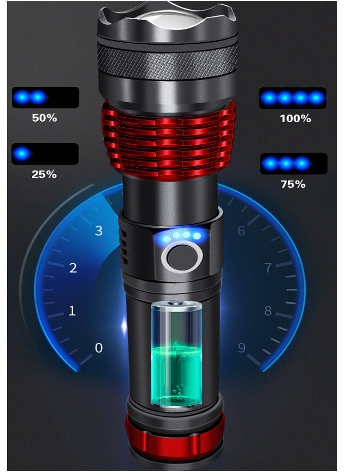 Generic Rechargeable LED Flashlight High Lumen, Super Bright Aluminum Alloy Flashlight, 5 Modes Zoomable IP68 Waterproof Tactical Flashlight for Emergency Camping Gifts  - Image 3