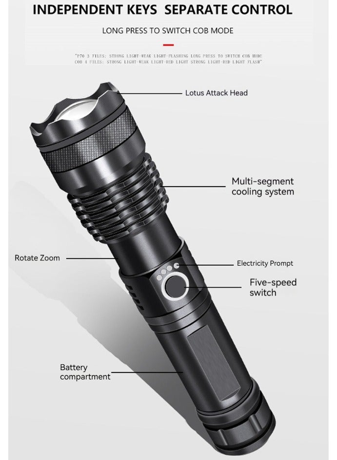 Rechargeable LED Flashlight High Lumen, Super Bright Aluminum Alloy Flashlight, 5 Modes Zoomable IP68 Waterproof Tactical Flashlight for Emergency Camping Gifts
